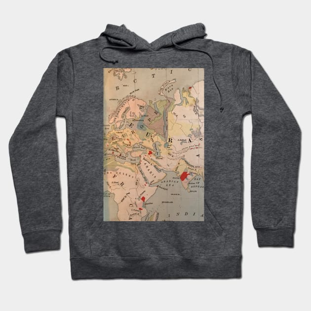 Antique Map of Europe, Africa, India 1800s Hoodie by djrunnels